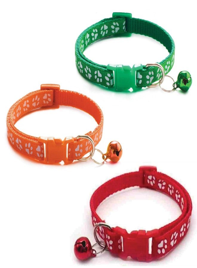 Chipmonk Cat Collars Set of 3 with Bell,Kitten & Small Dogs Soft Adjustable Collar Safe,Solid & Protection Breakaway for Cats & Puppies,Cute Kitty with Paw Print-(Orange,Red,Dark Green) - Image 1