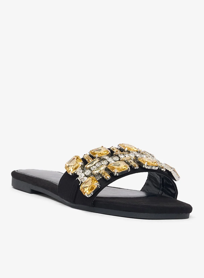 Khizana Black Jewel Detail Embellished Flat Sandals for Women | Best Price UAE