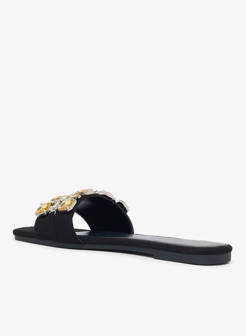 Khizana Black Jewel Detail Embellished Flat Sandals for Women | Best Price UAE