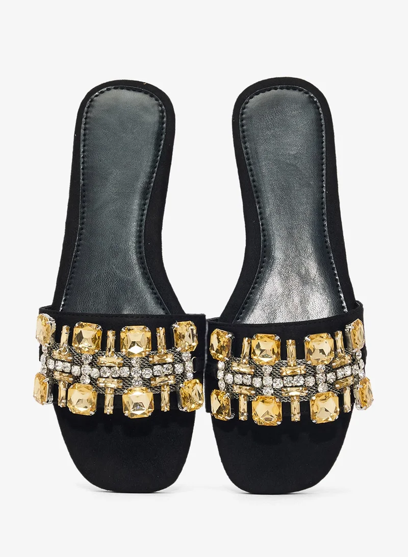 Khizana Black Jewel Detail Embellished Flat Sandals for Women | Best Price UAE