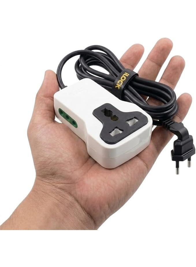iLOCK Mini Power Strip – 3 - Outlet Extension | 2 Schuko + 1 Universal Socket (MULTICOLOR, 1.5M) - Image 2