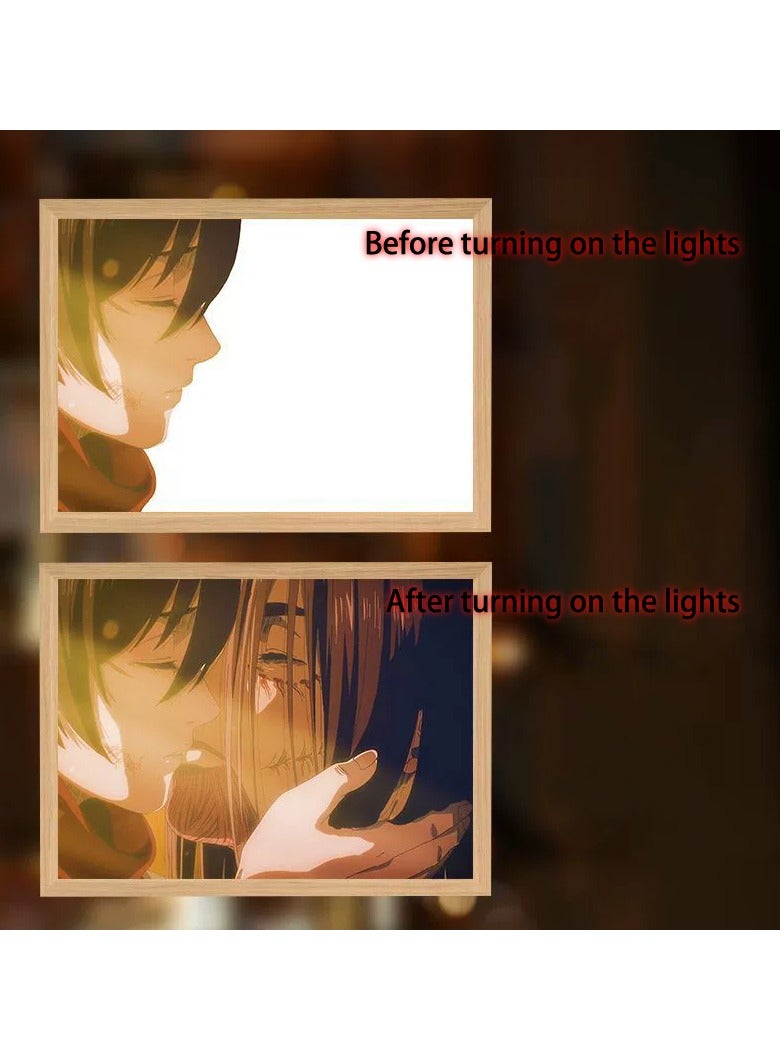 أنمي هجوم تيتان ميكاسا أكرمان وإيرين الخشب حامل مصباح الرسم ، أنمي ورقة قطع مصباح RGB زر التحكم 3 سطوع اللون قابل للتعديل مكتب مصباح الليل - Image 1