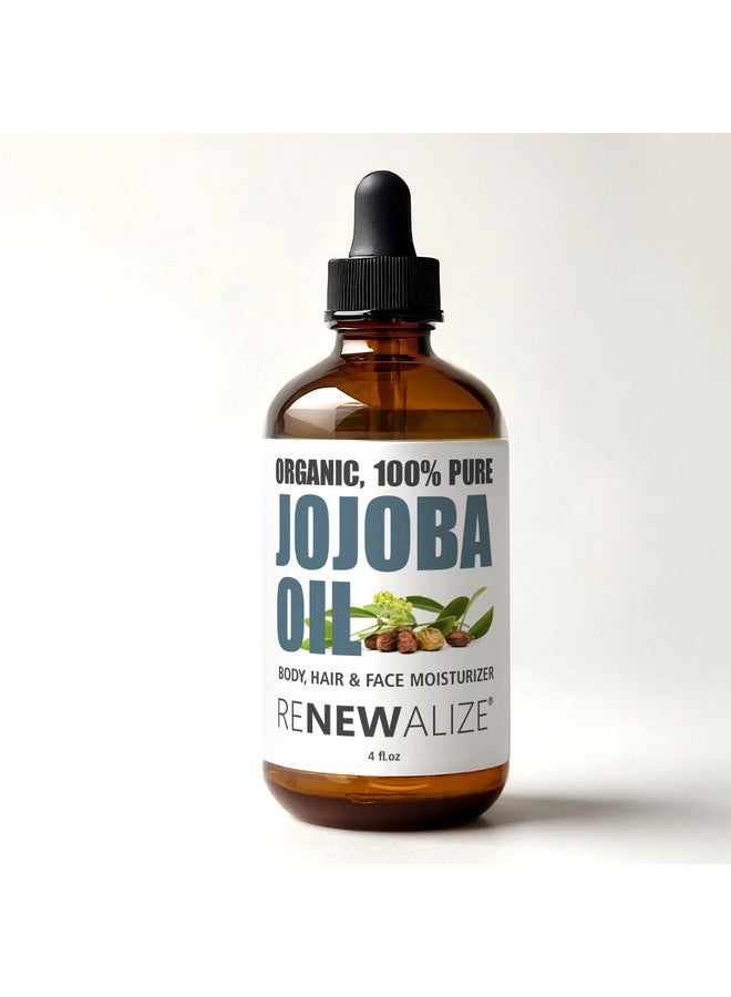 Renewalize ORGANIC JOJOBA OIL - Cold Pressed, Unrefined in 4 oz Dark Glass Bottle with Dropper | An essential daily or night time moisturizer for face, skin, nails, lips, beard & hair - Image 1