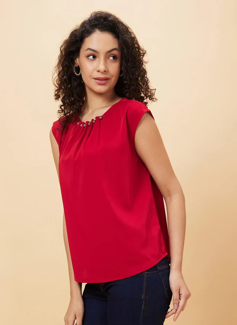 globus Globus Women Gathered & Pleated Stylish Neck Top