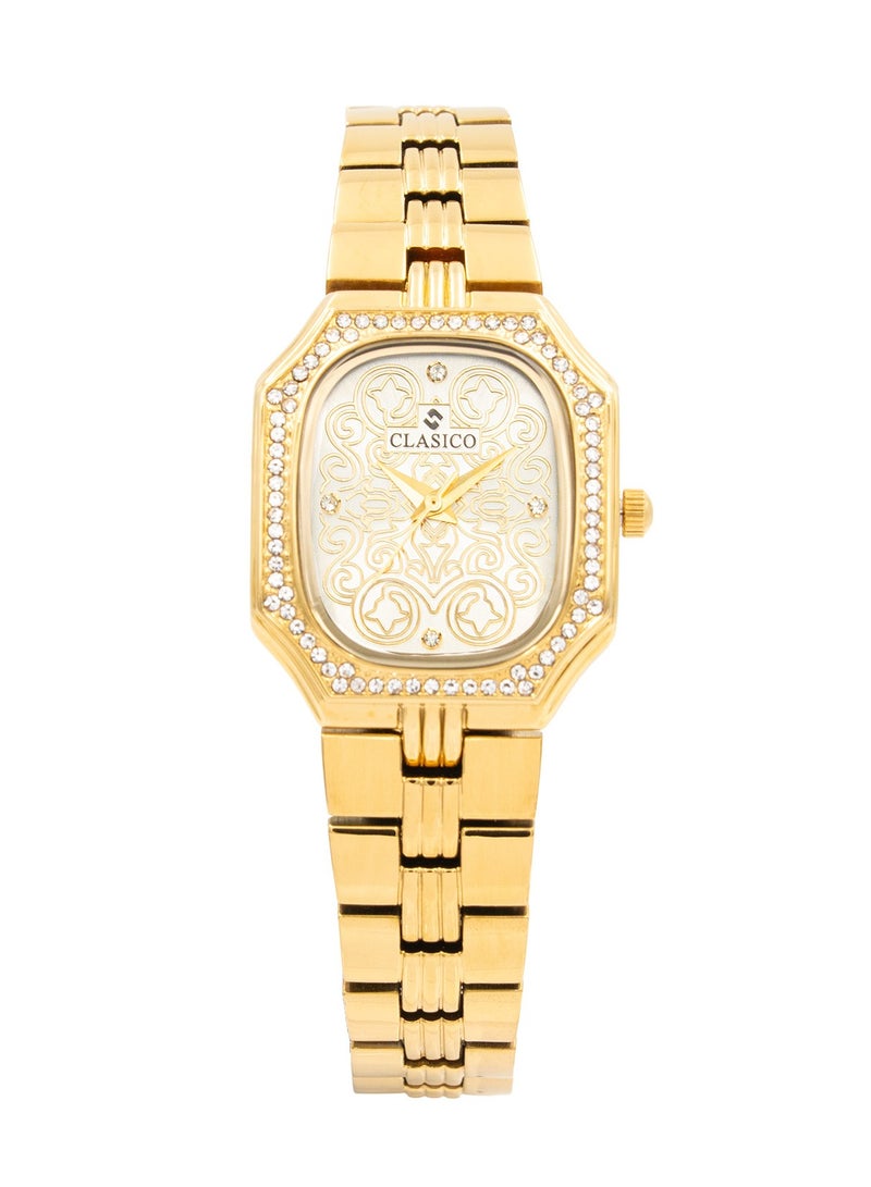Clasico Eleganza Women Premium Analog Watch 30mm – Gold – Crystal Studded Bezel  - Image 1
