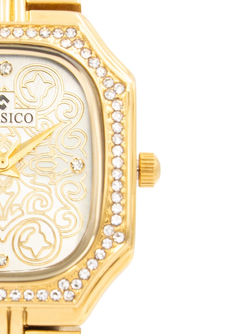 Clasico Eleganza Women Premium Analog Watch 30mm – Gold – Crystal Studded Bezel  - Image 3