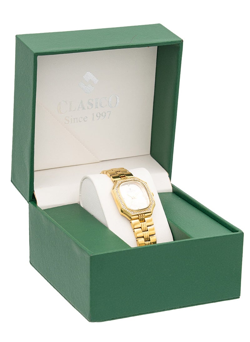 Clasico Eleganza Women Premium Analog Watch 30mm – Gold – Crystal Studded Bezel  - Image 5