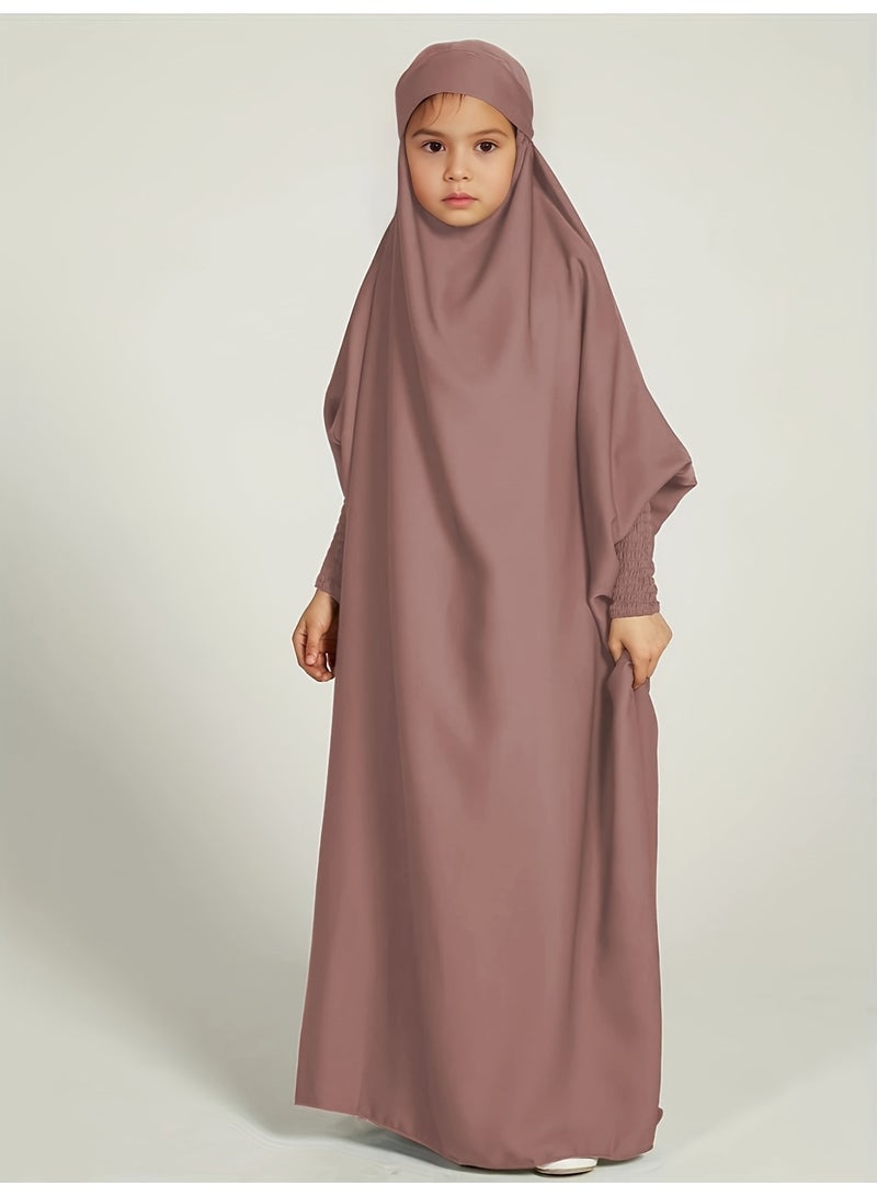 عباية بناتي بأكمام الخفاش — غطاء رأس قابل للربط مع أساور مرنة - Image 1