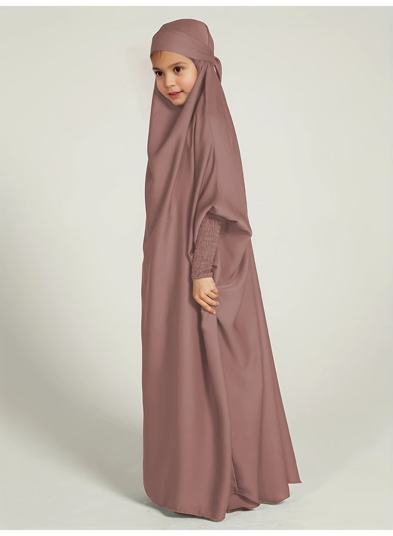 عباية بناتي بأكمام الخفاش — غطاء رأس قابل للربط مع أساور مرنة - Image 5