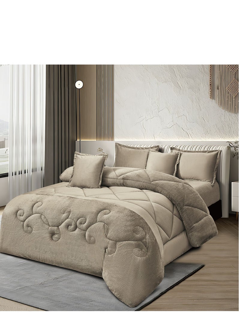 مينجلي مفرش سرير نفرين مخمل شتوي فخم بتصميم انيق وخامة تمنحك الدفئ والراحة 6 قطع، مقاس اللحاف 240x220 سم - Image 1