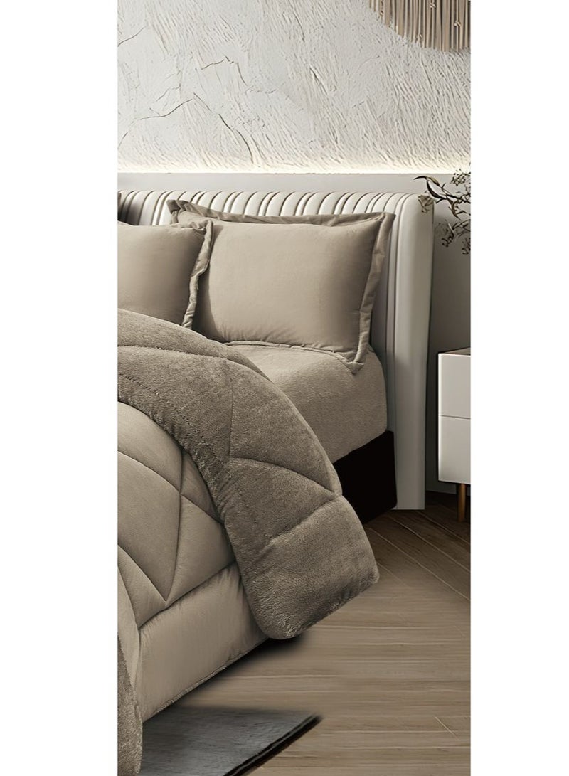 مينجلي مفرش سرير نفرين مخمل شتوي فخم بتصميم انيق وخامة تمنحك الدفئ والراحة 6 قطع، مقاس اللحاف 240x220 سم - Image 4