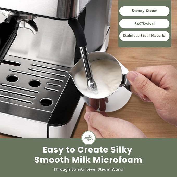 Gevi 20 Bar Espresso Machine with Grinder & Steam Wand for Latte Cappuccino | Removable Water Tank, Powerful Milk Frother, Stable Pressure System For Crafting Silky Homemade Coffee Drinks - Image 3