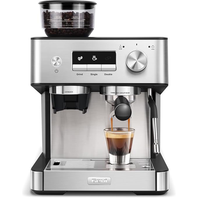 Gevi 20 Bar Espresso Machine with Grinder & Steam Wand for Latte Cappuccino | Removable Water Tank, Powerful Milk Frother, Stable Pressure System For Crafting Silky Homemade Coffee Drinks - Image 1