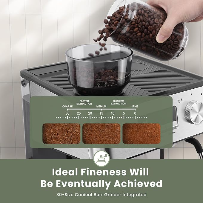 Gevi 20 Bar Espresso Machine with Grinder & Steam Wand for Latte Cappuccino | Removable Water Tank, Powerful Milk Frother, Stable Pressure System For Crafting Silky Homemade Coffee Drinks - Image 2