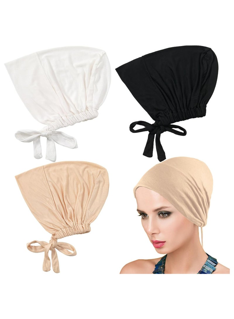 Oasisgalore 3PCS Women's Adjustable Elastic Bandana Hat - Under Scarf Hijab Cap - Image 1