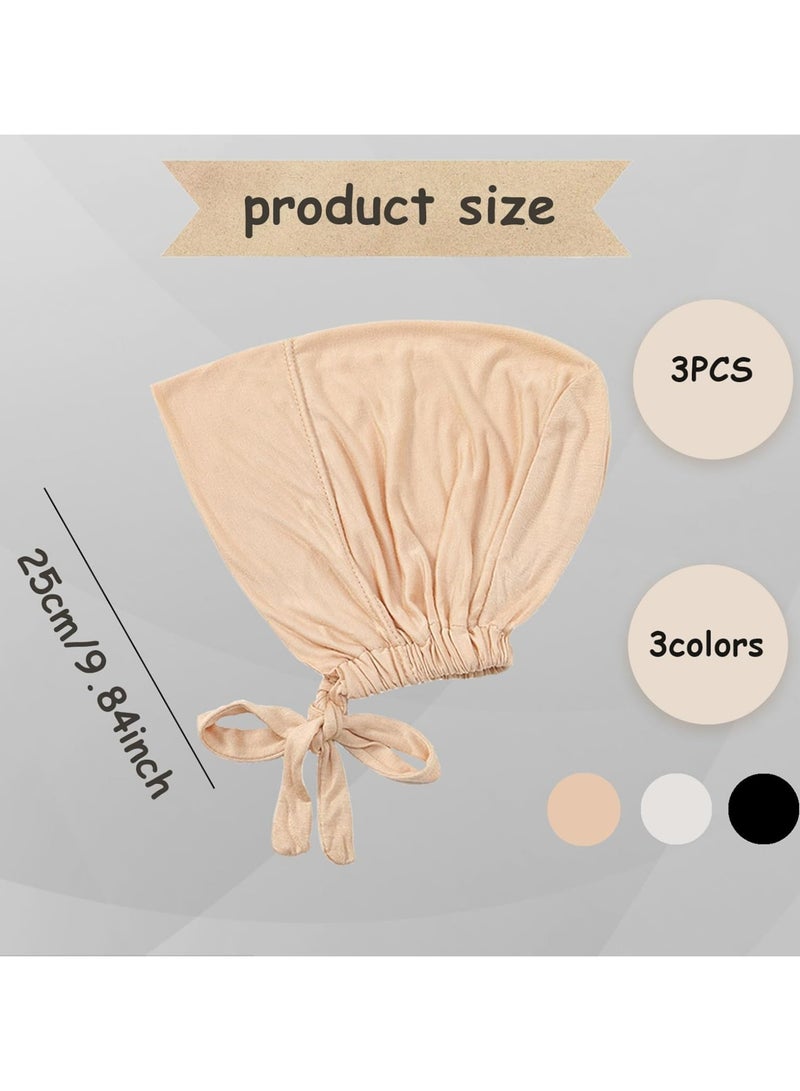 Oasisgalore 3PCS Women's Adjustable Elastic Bandana Hat - Under Scarf Hijab Cap - Image 2