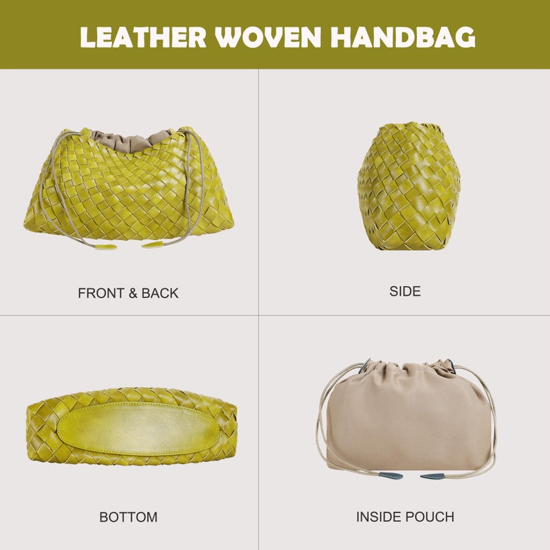 YLYYHH Leather Basket Woven Handbag, Vegan Leather Shoulder Cute Hobo Purse, Woven Underarm Bag with Purse, Yellow - Image 5