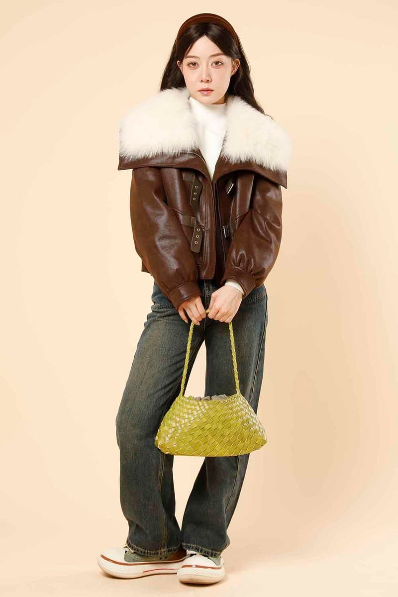 YLYYHH Leather Basket Woven Handbag, Vegan Leather Shoulder Cute Hobo Purse, Woven Underarm Bag with Purse, Yellow - Image 3