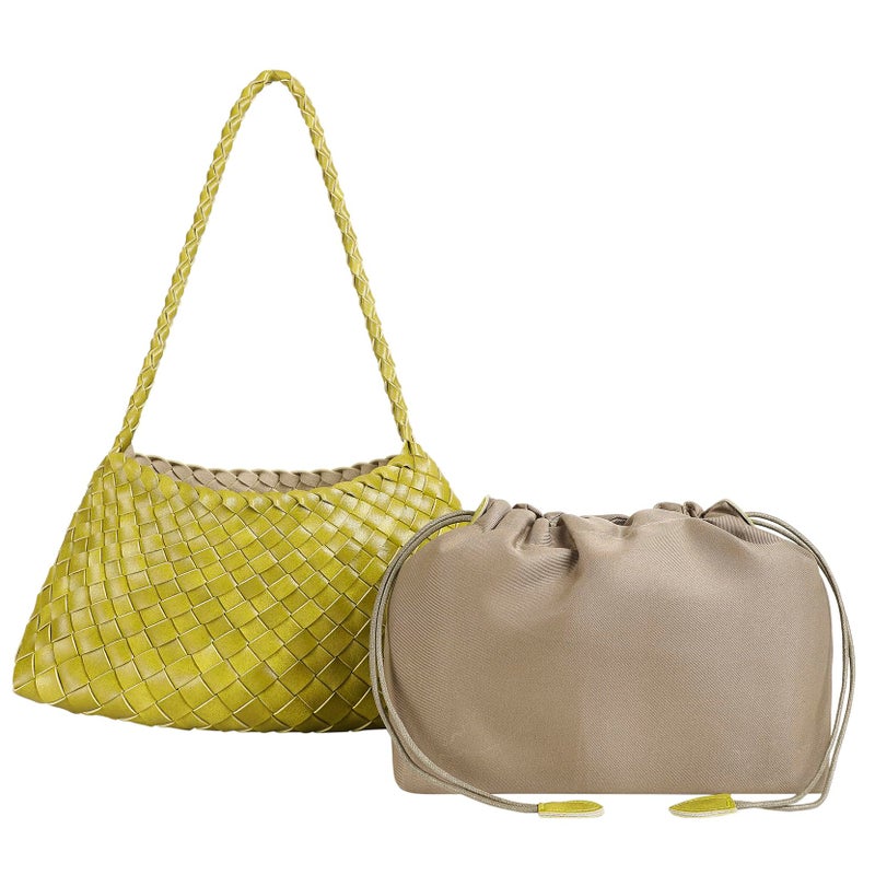 YLYYHH Leather Basket Woven Handbag, Vegan Leather Shoulder Cute Hobo Purse, Woven Underarm Bag with Purse, Yellow - Image 4