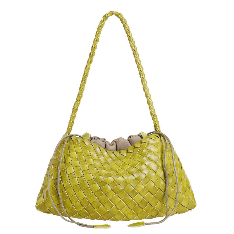 YLYYHH Leather Basket Woven Handbag, Vegan Leather Shoulder Cute Hobo Purse, Woven Underarm Bag with Purse, Yellow - Image 1