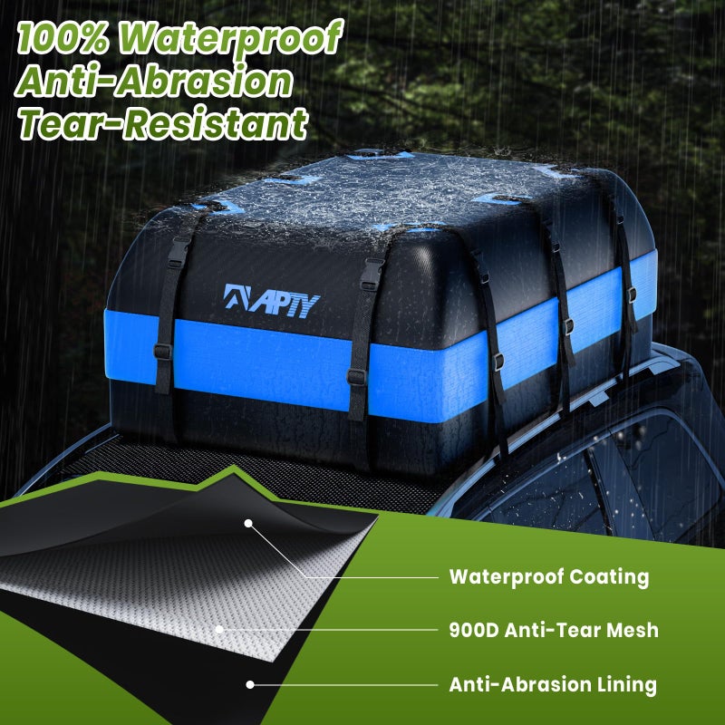 APTY 21 Cubic Feet Car Rooftop Cargo Bag Carrier, Soft Roof Top Luggage Bag for All Vechicles with/Without Racks - with Waterproof Zip, Luggage Lock, Anti-Slip Mat, Storage Bag, Door Hooks, Blue - Image 4