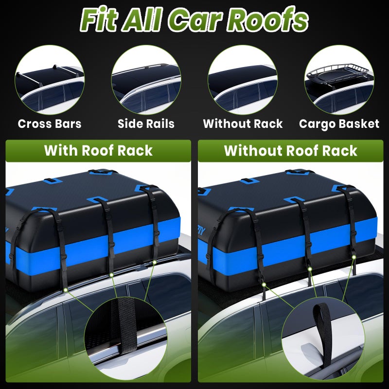 APTY 21 Cubic Feet Car Rooftop Cargo Bag Carrier, Soft Roof Top Luggage Bag for All Vechicles with/Without Racks - with Waterproof Zip, Luggage Lock, Anti-Slip Mat, Storage Bag, Door Hooks, Blue - Image 3