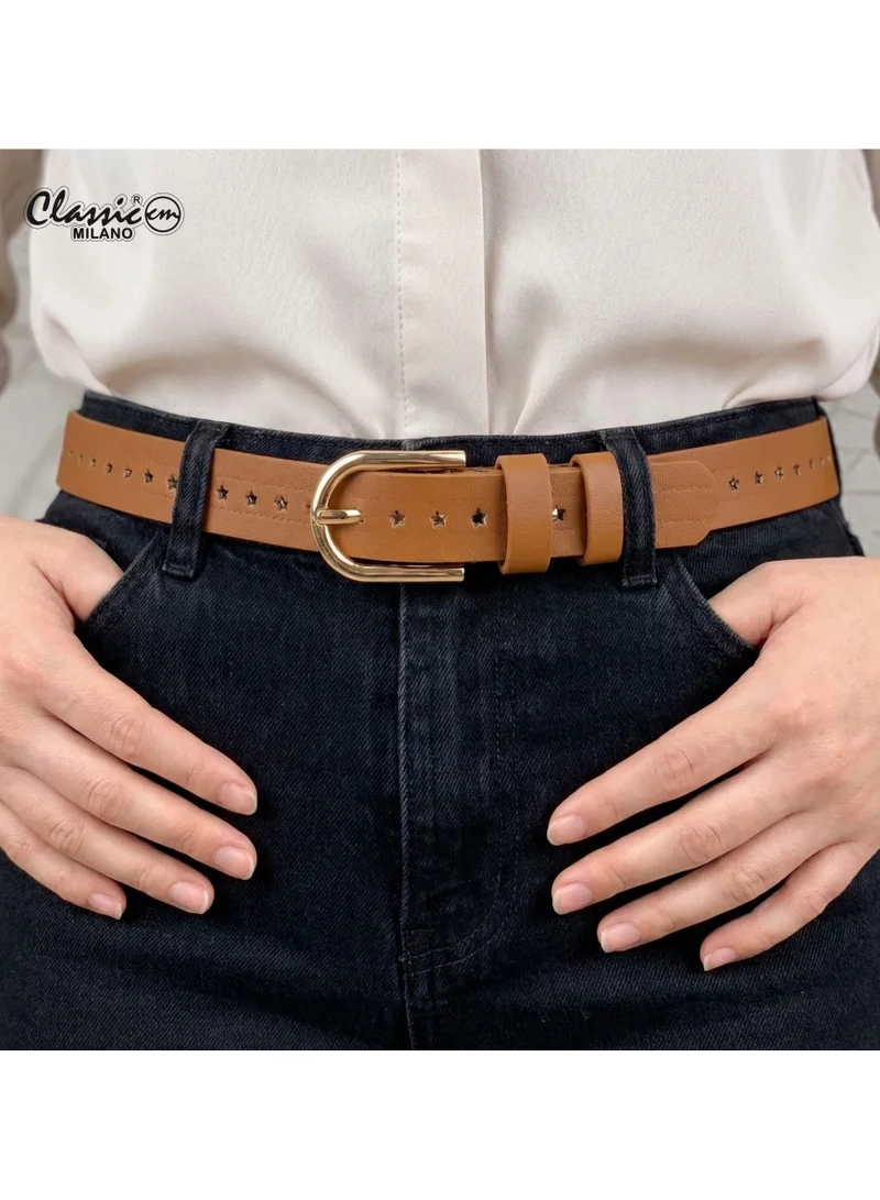 Classic Milano Tan (SGPU42) Classic Milano Women's Belt with Gift Box; Faux Leather Ladies Belt for Dresses, Jeans & Gowns; Stylish Womens Belt; Adjustable Girls Belt; Belt for Women | Full Length: 110 CM (Free Size - Fits up to the waist of 40 Inches / 100 CM) for Women | Best Price UAE