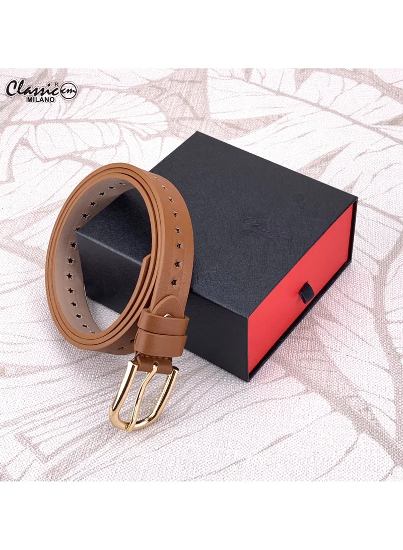 Classic Milano Tan (SGPU42) Classic Milano Women's Belt with Gift Box; Faux Leather Ladies Belt for Dresses, Jeans & Gowns; Stylish Womens Belt; Adjustable Girls Belt; Belt for Women | Full Length: 110 CM (Free Size - Fits up to the waist of 40 Inches / 100 CM) for Women | Best Price UAE