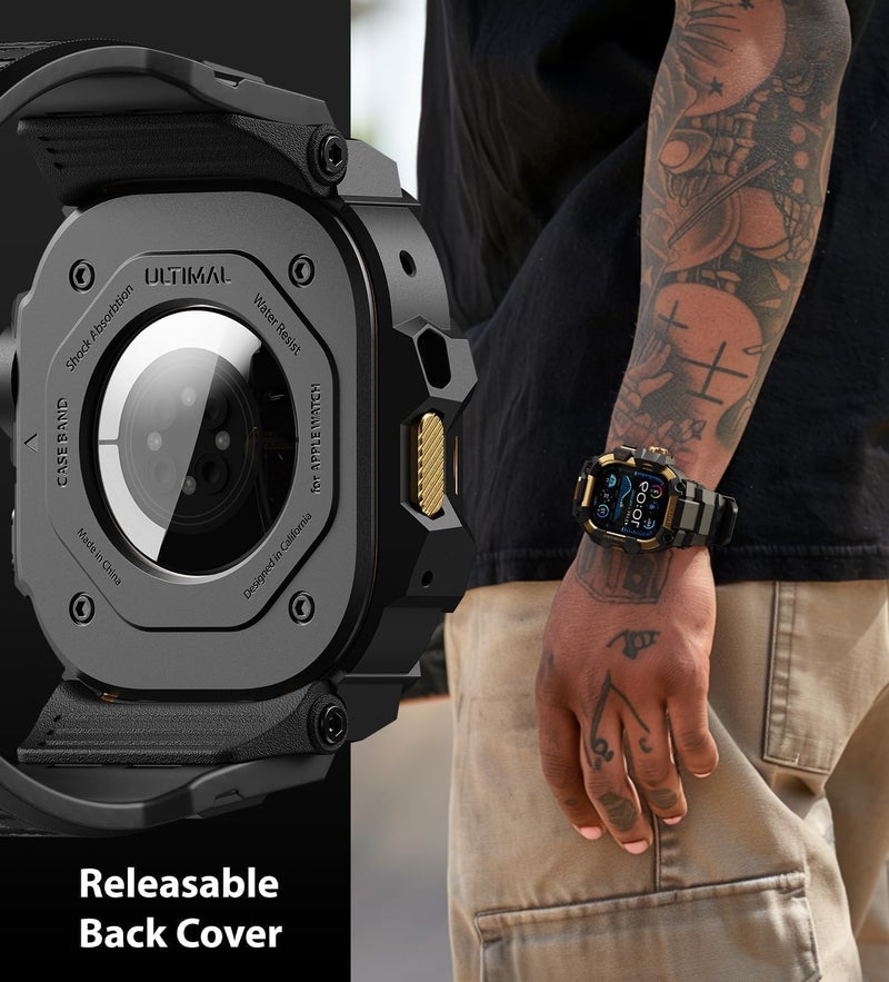 ULTIMAL Rugged Case with Band for Apple Watch 49mm,Compatible with Apple Watch Ultra 3/2/1, Military Grade Shockproof Bumper Cover for iWatch Tactical Band Men (49mm,Gold) - Image 4