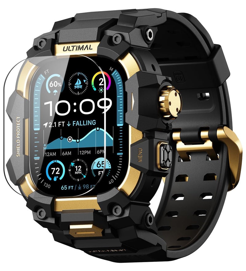 ULTIMAL Rugged Case with Band for Apple Watch 49mm,Compatible with Apple Watch Ultra 3/2/1, Military Grade Shockproof Bumper Cover for iWatch Tactical Band Men (49mm,Gold) - Image 1