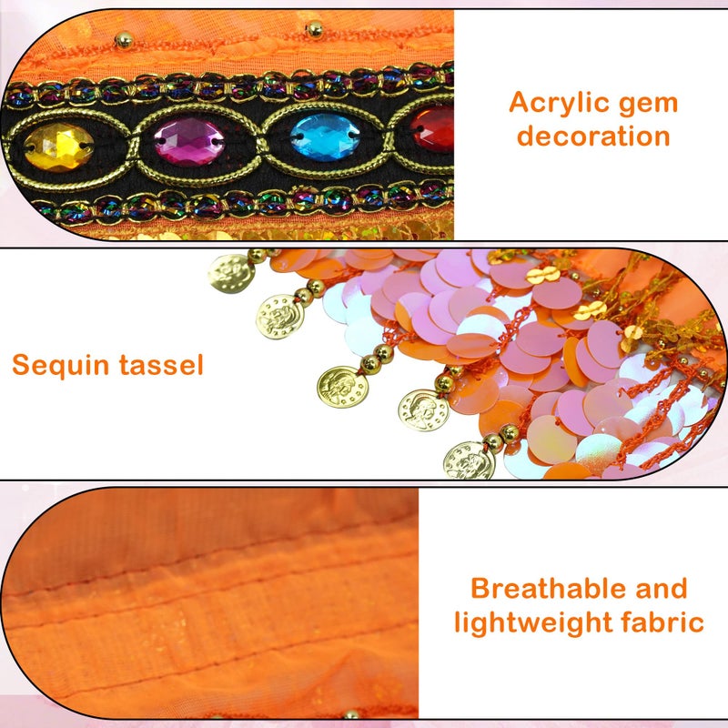 MUNAFIE Women's Belly Dance Hip Scarf Performance Outfits Skirt Festival Clothing Orange - Image 5