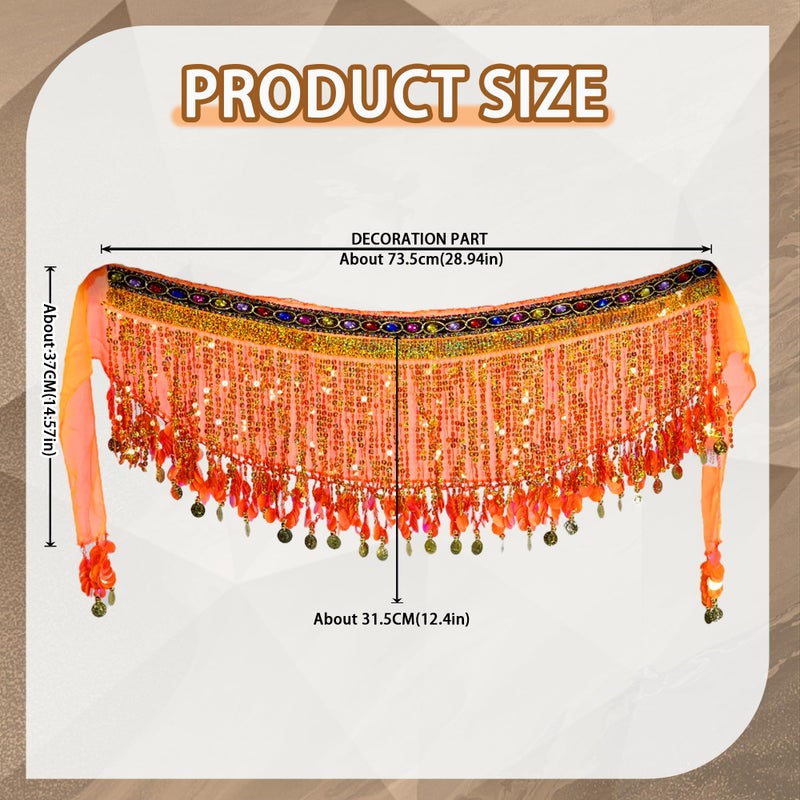MUNAFIE Women's Belly Dance Hip Scarf Performance Outfits Skirt Festival Clothing Orange - Image 4