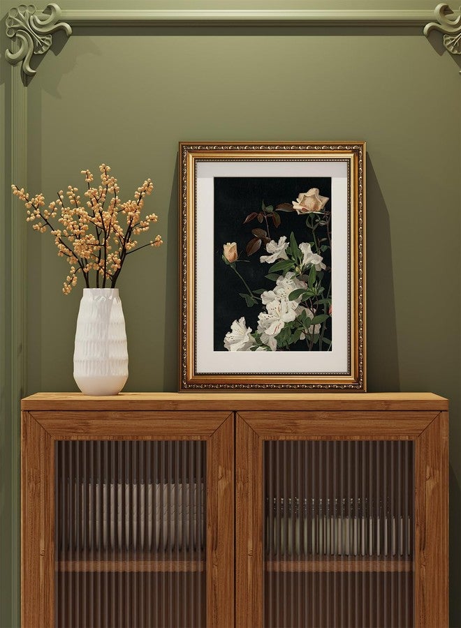 ARPEOTCY Vintage Gold Framed Floral Wall Art, 13x16 inch Classic Azaleas Roses Paintings, Victorian Wall Decor for Bathroom Living Room, Canvas Prints Antique Pictures Frame for Hoom Decor - Image 5