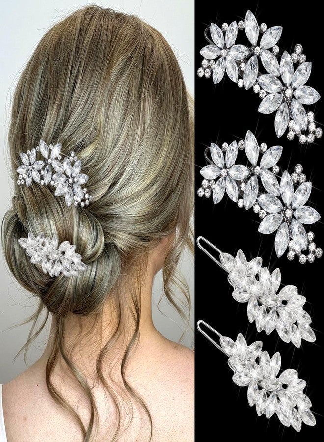 VENOFEN 4PCS Rhinestone Hair Clips Crystal Wedding Hair Pins for Women Sparkly Hair Barrettes Floral Rhinestones Bobby Pin Bridal Hair Accessories Prom Party - Image 1