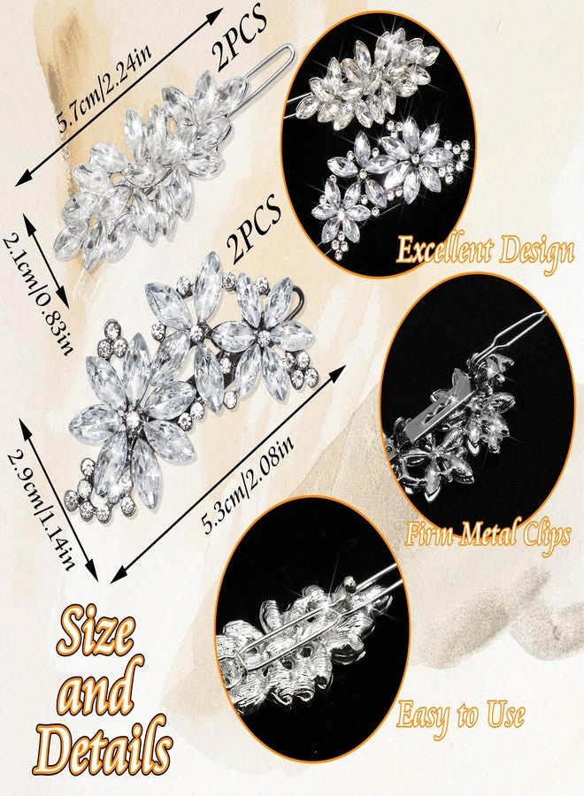 VENOFEN 4PCS Rhinestone Hair Clips Crystal Wedding Hair Pins for Women Sparkly Hair Barrettes Floral Rhinestones Bobby Pin Bridal Hair Accessories Prom Party - Image 4