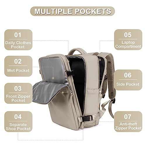 coofay Laptop Travel Backpack For Women Men Airline Approved Carry On Bags For Airplanes Underseat Luggage Backpack For Traveling On Airplane Personal Item Travel Bag For Airlines Light Brown - Image 4
