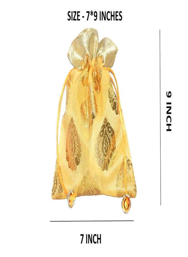 SHOPOBUDDY Designer Fabric Potli Batwa Bag Bridal Purse Women handbag Shagun Pouch Return Gifts (Yellow Color) (pack of 6) - Image 4