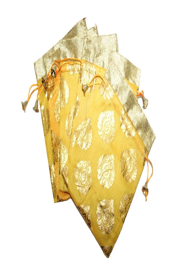 SHOPOBUDDY Designer Fabric Potli Batwa Bag Bridal Purse Women handbag Shagun Pouch Return Gifts (Yellow Color) (pack of 6) - Image 2