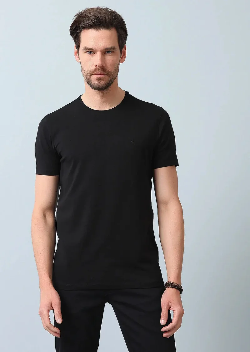 RAMSEY Black Plain Cotton Blended T-Shirt