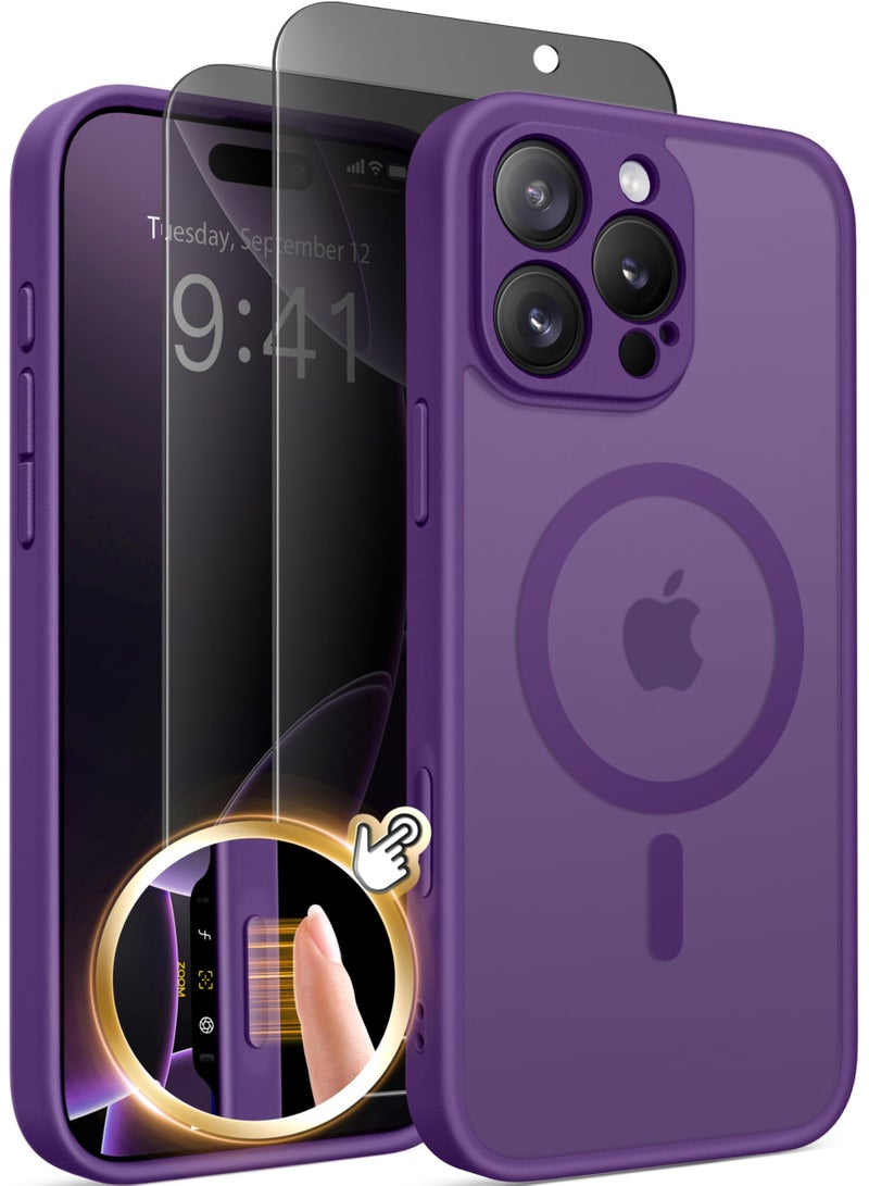 جولبينبوكس جراب مغناطيسي لهاتف iPhone 16 Pro، متوافق مع MagSafe، مزود بزر تحكم في الكاميرا، حماية كاملة للكاميرا، واقي شاشة للخصوصية، غطاء هاتف غير قابل للانزلاق، شفاف ومتين، بحجم 6.3 بوصة (أرجواني داكن)​ - Image 1