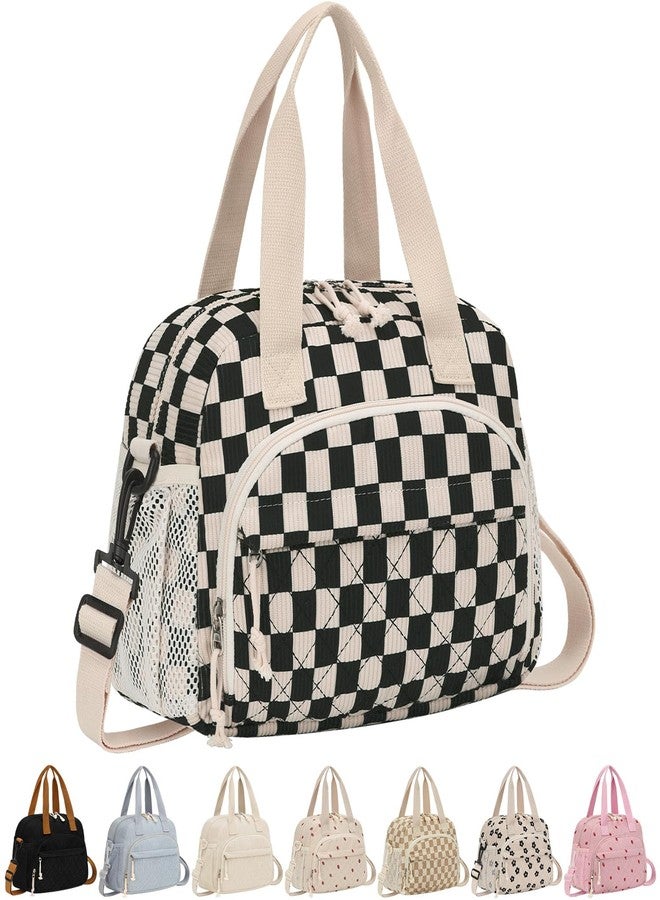 ELONGRIVER Insulated Lunch Bag for Women, Kids Girls, Black Checkered - Image 1