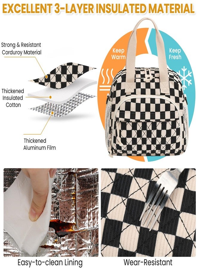 ELONGRIVER Insulated Lunch Bag for Women, Kids Girls, Black Checkered - Image 4