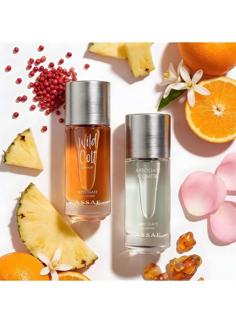 عساف مجموعة عطور آصف بخور - عطر وايلد كولت بخور 150 مل + عطر أروغيت كوميت 150 مل + 4 هدايا عطور صغيرة | مجموعة عطور بينك + بلو + أديكت + ميس آصف بخور - Image 3