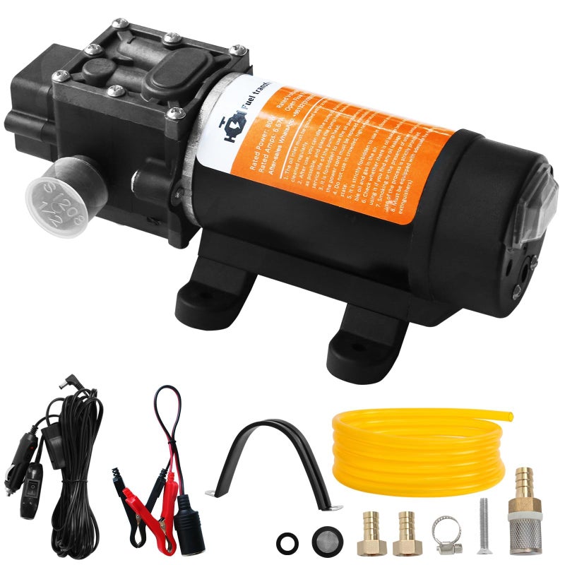 Steauty 12V Fuel Transfer Pump Set Moves Up to 120 Gallons of Gas or Diesel Per Hour with 80W DC Motor Suitable for Vehicles Boats Equipment Gasoline Diesel Pump and Hose - Image 2