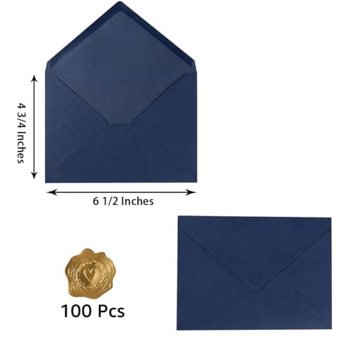 Toperd 100 Pieces A6 Envelopes Colorful 4x6 Envelopes for Greeting Cards, Birthday, Weddings, Baby Shower Invitation Cards (Navy Blue, 6 1/2 x 4 3/4 Inches) - Image 2
