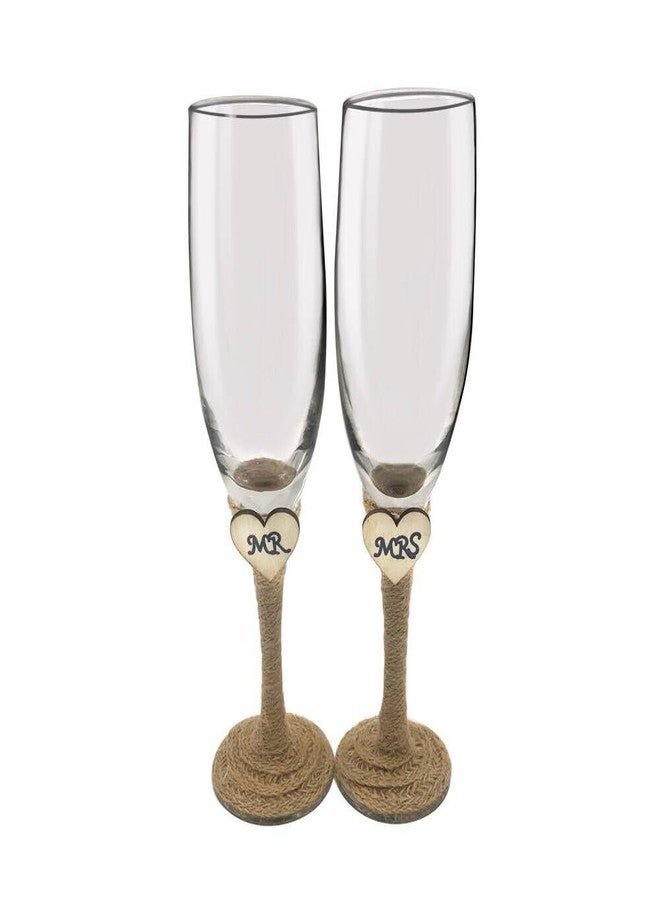سنوفر طقم من كأسين ريفيين لشرب الشمبانيا، كأسين للسيد والسيدة، كأسين للتهنئة للعروسين في حفل زفاف، كأسين محفور عليهما قلب، هدية مثالية للخطوبة أو الزفاف أو ذكرى الزواج - Image 1