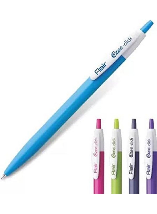 FLAIR Ezee Click 0.7 to 1 mm Ball Pen Jar Pack | Retractable Mechanism With Comfortable Grip For Smooth Writing | Different Playful Body Colors | Blue Ink, Pack of 25 Pens - Image 2