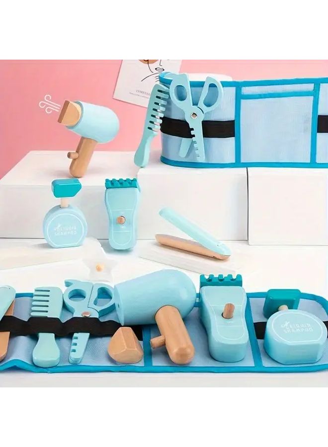 8pcs Kids Hairdresser Role Play Set Wooden Simulation Salon Pretend Play Interactive Toy - Image 2