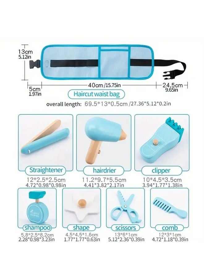 8pcs Kids Hairdresser Role Play Set Wooden Simulation Salon Pretend Play Interactive Toy - Image 3