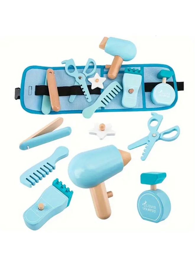 8pcs Kids Hairdresser Role Play Set Wooden Simulation Salon Pretend Play Interactive Toy - Image 4